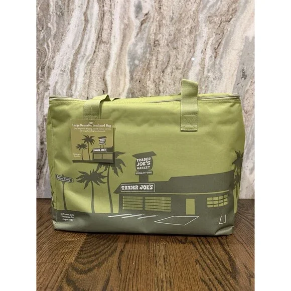 Trader Joe's Insulated Bag Olive Green Large Reusable Tote NEW 8 gal Ships Quick - Picture 3 of 9